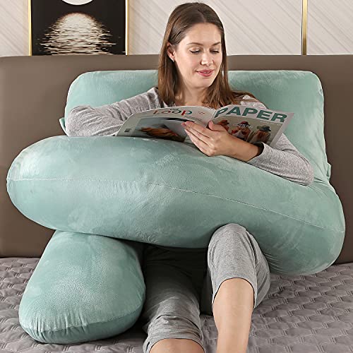 Image of Elover Pregnancy Pillow U-Shaped Full Body Maternity Support Pillow for Pregnant Women with Replaceable and Washable Velvet Cover Size 60 inch (Green, Velvet)