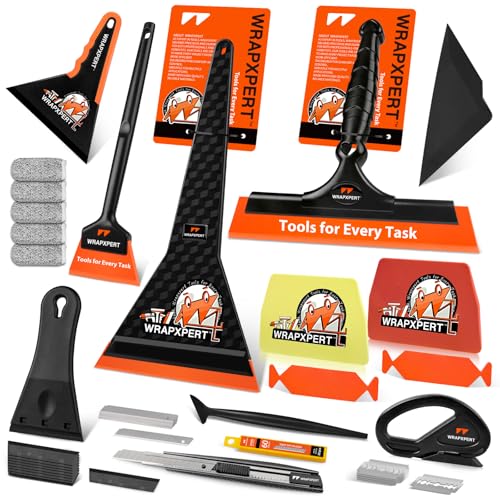 WRAPXPERT Car Window Tint Tools Kit Vinyl Wrap Tool Car Glass Protective Film Wrapping Installation Kit Long Handle Rubber Squeegee for Window Tint Application Felt Squeegee for Vinyl Wrapping