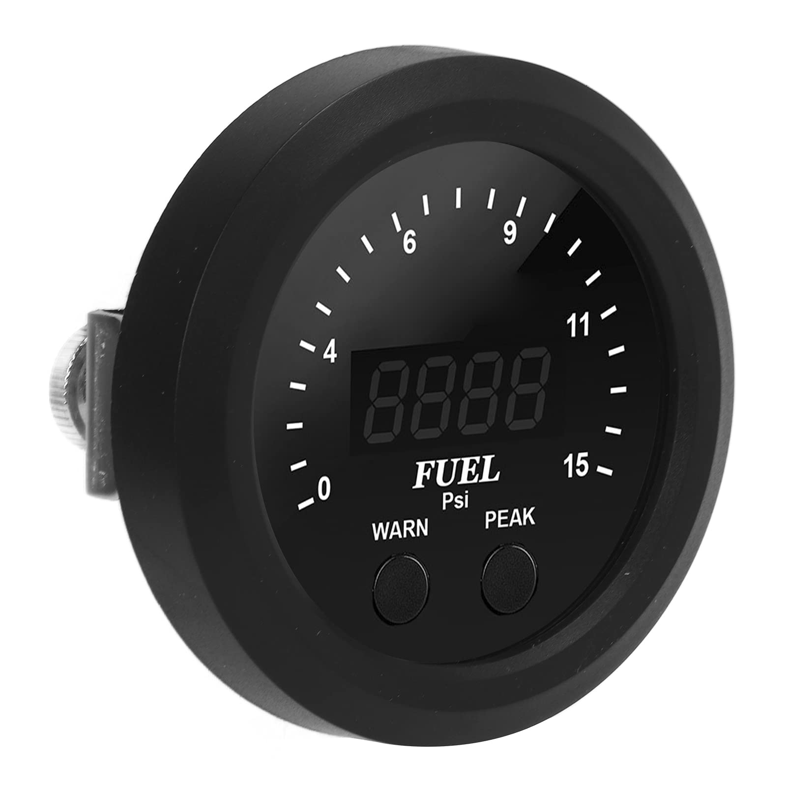Keenso Zestaw Mierników Ciśnienia 2-1 16 Cali 52 Mm Wskaźnik Ciśnienia Paliwa ABS 0 do 15 PSI Czerwona Dioda LED Biała Tarcza Dokładny Stabilny Antishock do Uniwersalnych Modyfikacji Samochodów