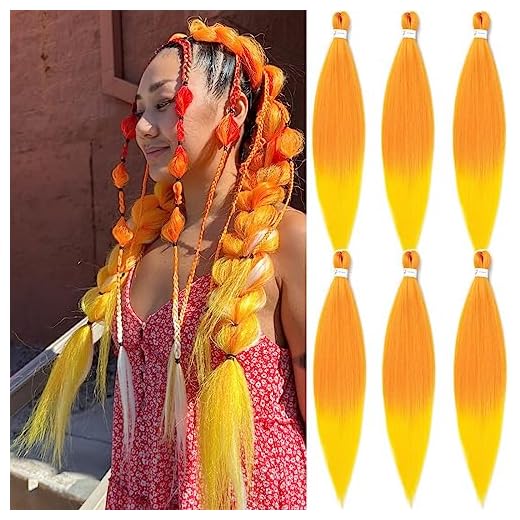 Ombre Braiding Hair Pre Stretched 30 Inch Orange Mix Yellow Braiding Hair Pre Stretched Long Braiding Hair Extensions 6 Packs Soft Yaki Braiding Hair Natural Hot Water Setting Braiding Hair (30 Inch (Pack of 6), Orange/Yellow#)