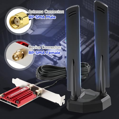 Image of Eightwood WiFi 7 Antenna Tri-Band 6GHz 5GHz 2.4GHz RP-SMA Antenna with Magnetic Base for PC Desktop Computer Gaming Motherboard PCIe Bluetooth Card WiFi 7 Router