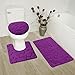 GorgeousHome(ROCK) New Bathroom Collection 3PC Set Memory Foam Bath Mat Contour Rug and Round Lid Cover Antislip Bathroom Assorted Colors (PURPLE)