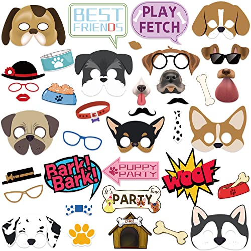 Nezyo 38 Pieces Dog Birthday Party Supplies Puppy Photo Booth Props Puppy Party Decorations For Baby Shower Birthday Party Supplies, Multi Color #TOP21