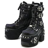 Yosuke 4460099 Women's Platform Boots, Lace-up Boots, Gothic Loli, High Sole, S-LL, Black, Black, multicolor (black / purple), L