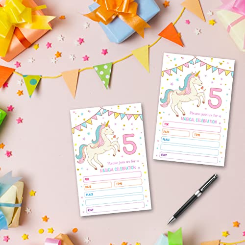 Qupt Unicorn Birthday Party Invitation Cards, 5Th Birthday Party Invitations Cards, Fill In The Blank Birthday Party Invites - 20 Cards With 20 Envelopes (Ma) #TOP5