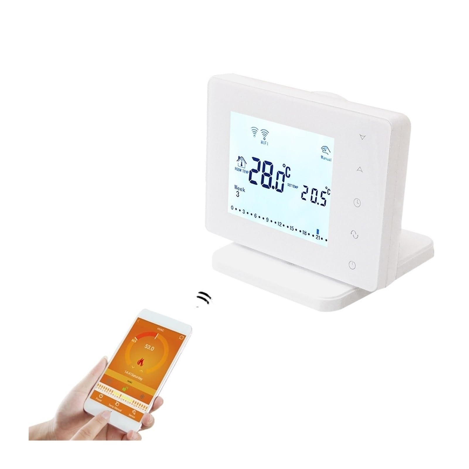 Inteligentny termostat, Bezprzewodowy lub WiFi Smart Thermostat Regulator Kocioł Gasowy Ogrzewanie Tygodniowy programowalny regulator temperatury działa(BOT-313WIFI-WH)