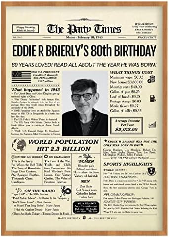 Personalized 80th Birthday Decorations For Grandpa, Grandma, Dad, Mom, Him, Her - Back To Newspaper Poster Decor Turning 80 Years Old For Old Men, Women - Custom Poster With Your Personalized Photo - Unique Gift Idea
