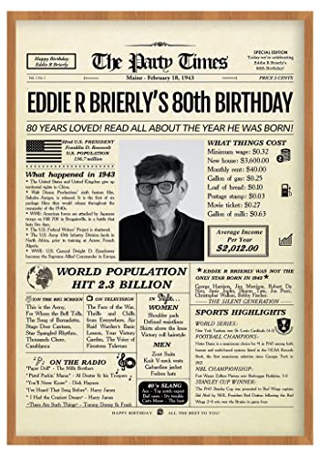 Personalized 80Th Birthday Decorations For Grandpa, Grandma, Dad, Mom, Him, Her - Back To Newspaper Poster Decor Turning 80 Years Old For Old Men, Women - Custom Poster With Your Personalized Photo - Unique Gift Idea #TOP16
