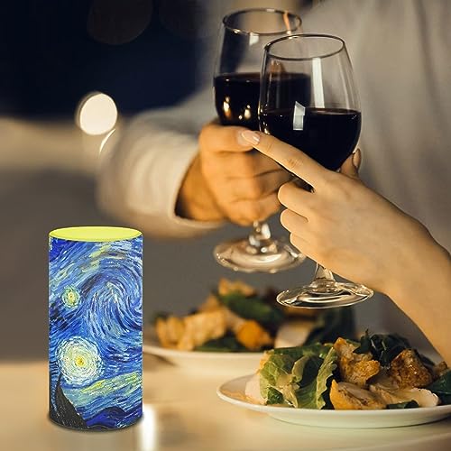 Image of Poceacles Flickering Flameless Candles with Multi Color Remote and Timer Starry Night Print Realistic LED Pillar Candles Battery Candles for Festive Wedding Party Home Decor
