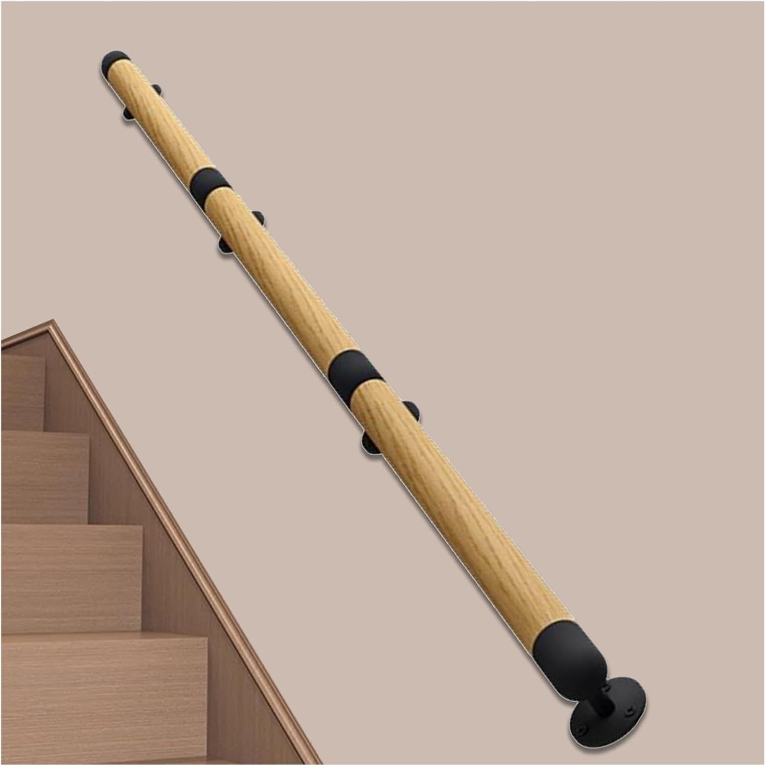 Jiajujia One Color Handrail Stairs Wooden Non-Slip Hand Banister For Apartment/Villas/Restaurant House Decor Remodeling, 3.8Cm Round Wall Mounted Staircase Balustrade(0.6M/2Ft)