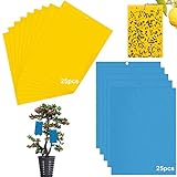 Guter Effekt:Verwendung der Phototaxis von Schädlingen,Mit wissenschaftlicher Spezialspektroskopie hergestellt.ist auf beiden Seiten stark Klebend, wodurch die Fliegen schnell kleben bleiben.50 Stück(25 doppelseitige gelb beschichtete Platten, 25 doppelseitige blau beschichtete Platten)