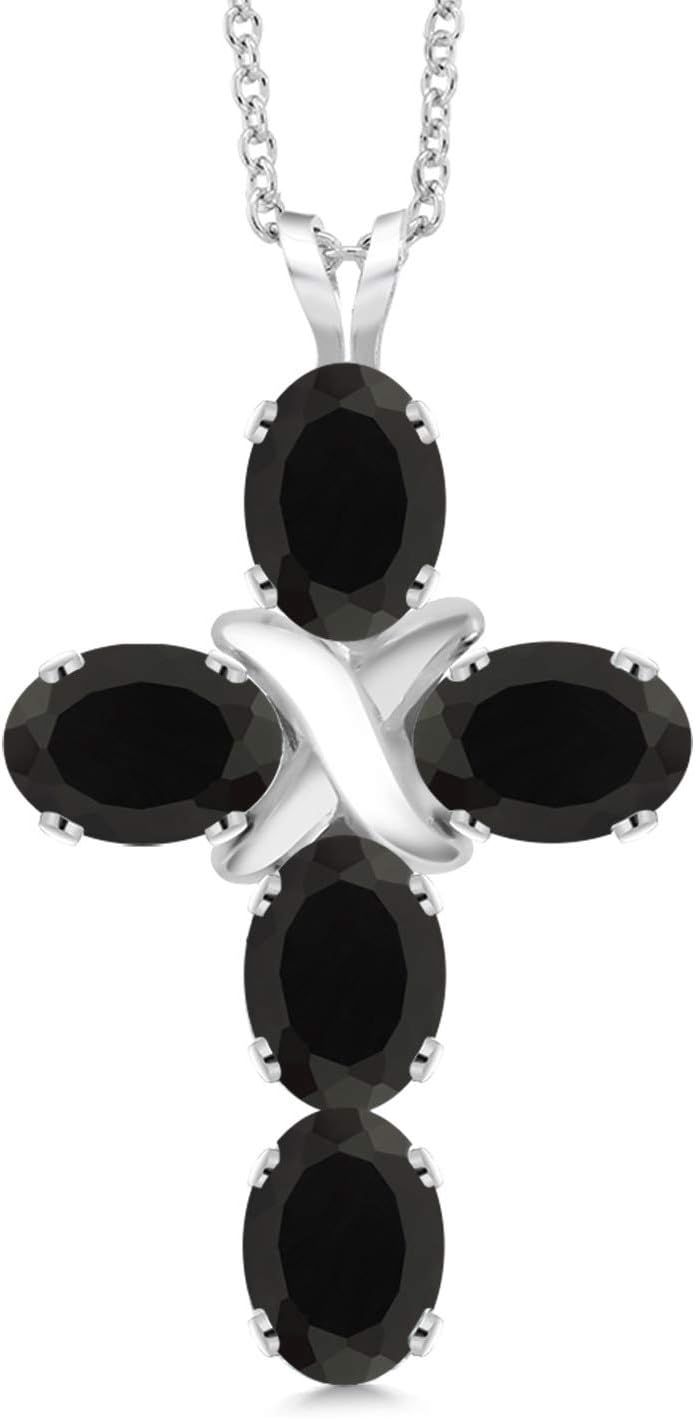 Cross Pendant Necklace for Women | 925 Sterling Silver | 6X4MM Gemstone Birthstone | Jesus Christian Religious Crucifix Jewelry Gifts | 18 Inch Chain