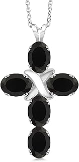 Gemstone Birthstone Cross Necklace | 925 Sterling Silver | Christian Gifts | Oval 6X4MM | Jesus Christian Religious Crucifix Jewelry Pendant Necklace for Women | With 18 Inch Silver Chain