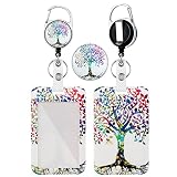 WoEluone ID Badge Holder with Retractable Badge Reel,Nature Tree of Life ID Name Tag Work Badge Clip