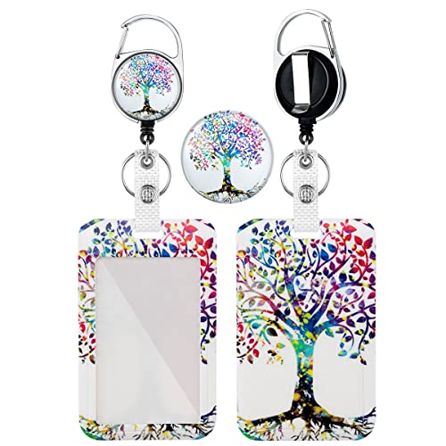 Woeluone Id Badge Holder With Retractable Badge Reel,Nature Tree Of Life Id Name Tag Work Badge Clip With Heavy Duty Badge Reel Vertical Card Protector Case For Office Worker Nurse Teacher Student #TOP5