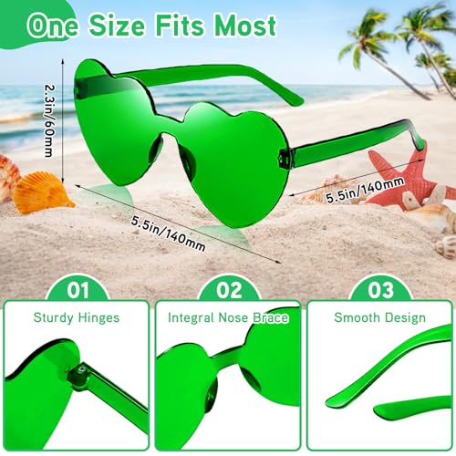 Geopty 50 Pack Green Heart Shaped Sunglasses Bulk, Wholesale Fun Rimless Heart Party Glasses for Adults Unisex by Geopty - Used condition - Image 5