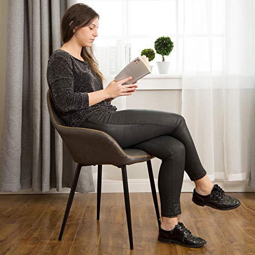 Glitzhome Mid-Century Dining Chairs Set Of 2 With Arm Leatherette Seat Metal Legs Living Room Bedroom Kitchen Modern Furniture, Grey #TOP3