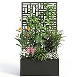 VINGLI 44" H Metal Raised Garden Bed with Trellis, Outdoor Planter Box for Climbing Vegetables, Fruits and Flowers, Privacy Screen, for Backyard, Patio, Balcony, Black (Rectangle)