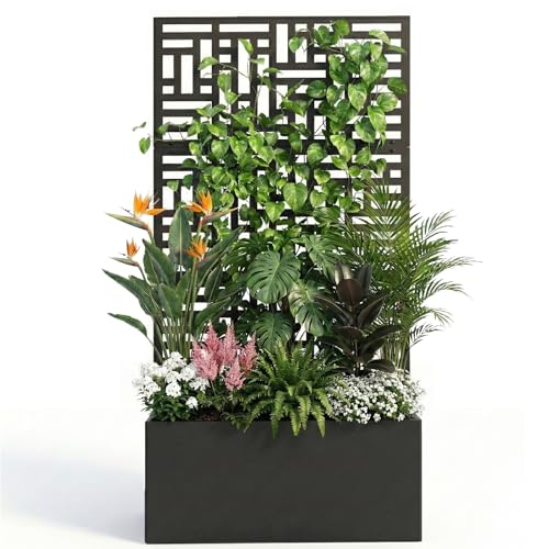 VINGLI 44" H Metal Raised Garden Bed with Trellis, Outdoor