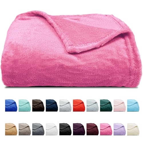 MANEMI - Manta Plaid 160 x 220, Manta Sof y Cama, Microfibra 100% Poliester Extra Suave, Rosa