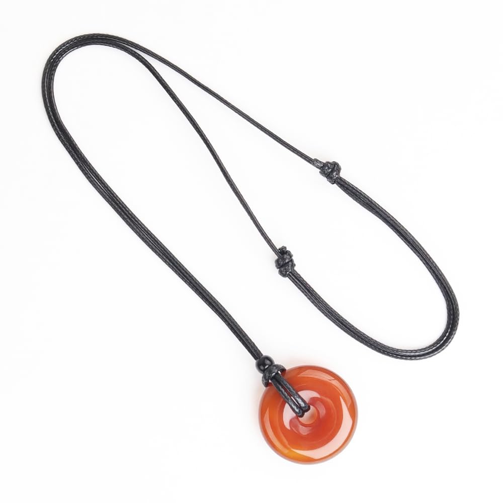 Handmade Natural Crystal Pendant Necklce Lucky Coin Gemstone Necklace Donut Pendnat with Adjustable Healing Crystal for Men - Image 7