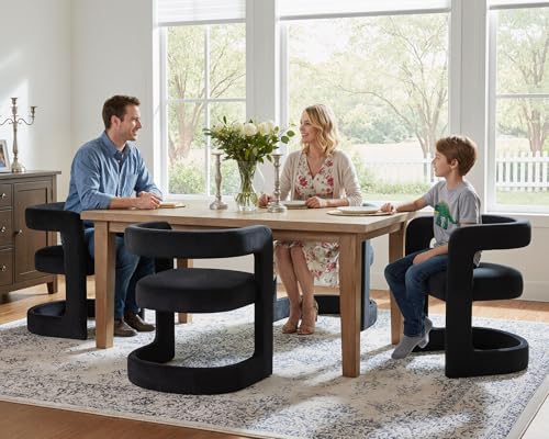 Modern Barrel Dining Chairs Set of 4, Black Velvet Upholstered Dining Room Chairs with Open Back & Sled Base, No Assembly Kitchen Armchairs Comfy Accent Makeup Vanity Chairs for Living Room Bedroom - Thumbnail 5