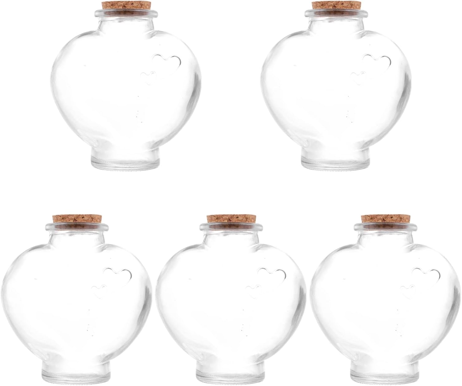 Lurrose 5pcs Glass Bottles Cork Stoppers Empty Heart Perfume Container Clear Vials Mini Tiny Message Jars Corked Wishing Bottles for Cosmetic Wedding Decoration Party Favors