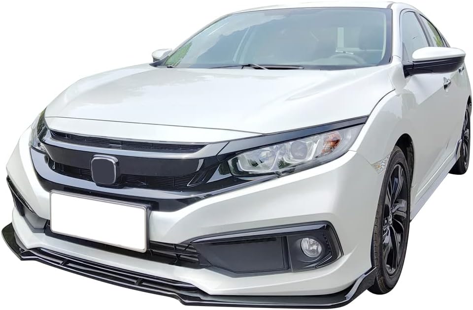 IKON MOTORSPORTS, Front Bumper Lip Compatible with 2019-2021 Honda Civic, IKON V4 Style PP Front Lip Chin Spoiler Painted #NH700M, NH700M-4 Alabaster Silver Metallic