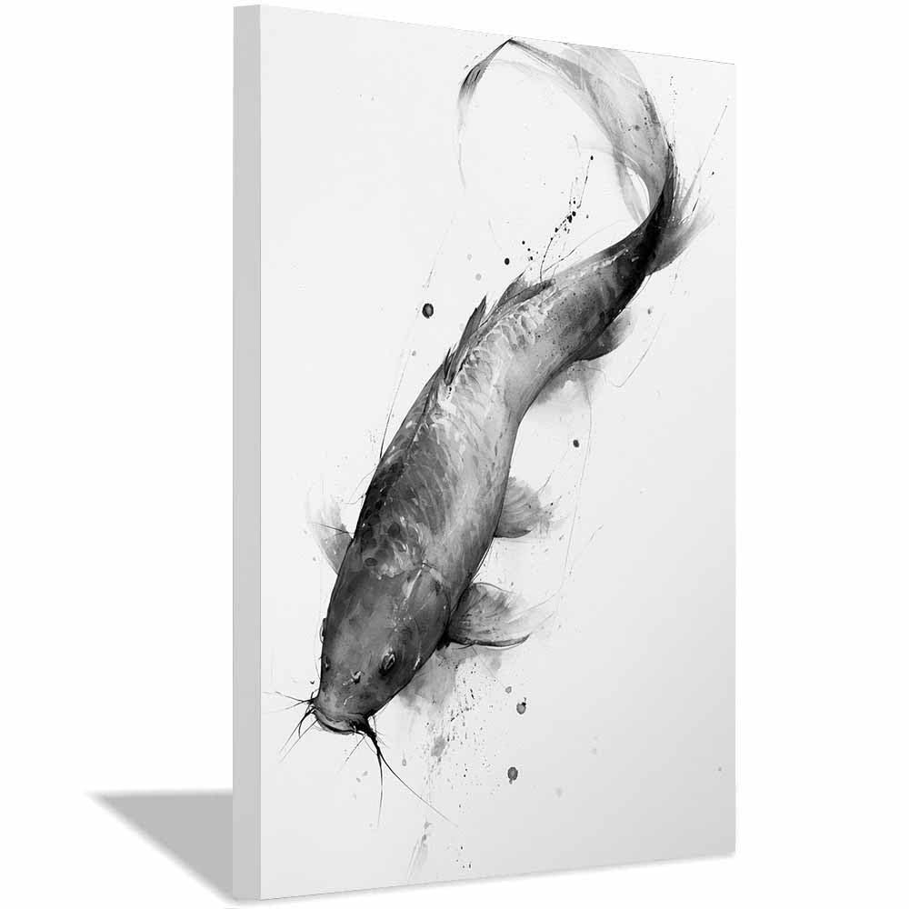 HOQIU Black And White Prints Ink Splash Koi Art canvas wall art, painting and decor, for Living Room Bedroom Home Decoration(Multicolor)-60x80cm Framed