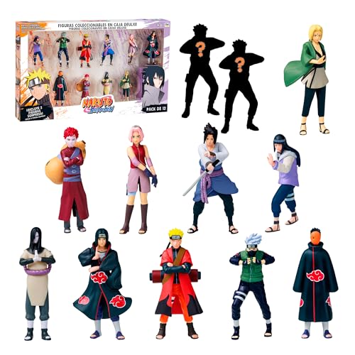 Bizak Naruto Pack de 12 Figuras en Caja Deluxe, 7 cm, Incluye 2
