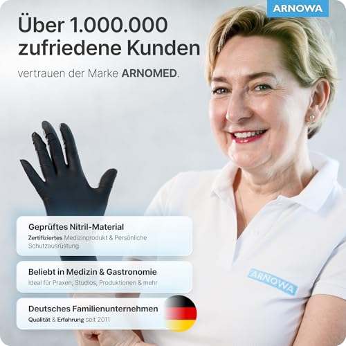 100x ARNOMED® Einweghandschuhe Schwarz, Nitril Handschuhe M – Ansicht 6
