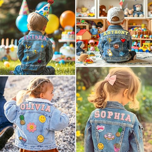 Custom Kids Denim Patch Jacket with Personalized Name and Tags - Premium Cotton Jean Jacket for Boys and Girls Aged 1-83