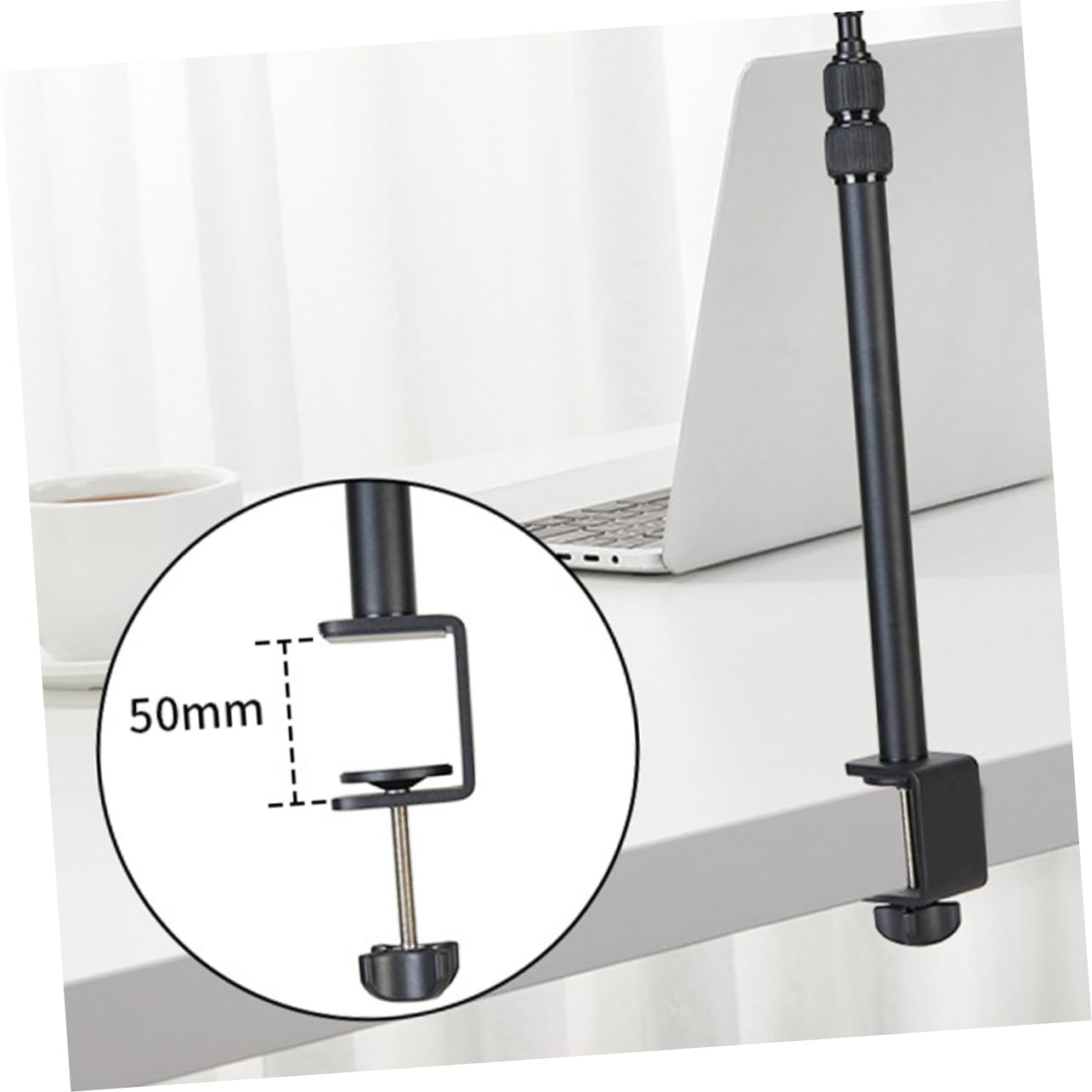 NUOBESTY Supporto da Scrivania per Camera Filettatura 1/4 in Alluminio Nero | Snodo Sferico, Asta Telescopica 38, 5-93, 5cm, Rotazione 360°, per Proiettore e Anello Luminoso