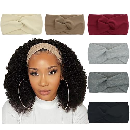Image of DRESHOW 6 Pack Turban Wide Headbands for Women Headwraps Knotted Elastic Yoga Workout Solid Color Hair Accessories