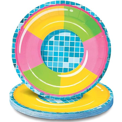 Fun Express Pool Party Beach Ball Paper Dessert Plates - Disposable Pool Beach Ball Theme Plates - Party Decorations Tableware Perfect for Birthday Baby Showers - Supplies - 8 Pieces
