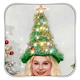 Fdesigner Light Up Christmas Hat Green Xmas Hat Holiday Santa Cap Headpiece LED Costume Hair Accessories for Women