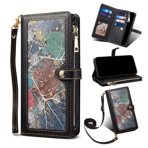 Étui à bandoulière iPhone 15 Pro Max avec porte-cartes RFID et coque en cuir