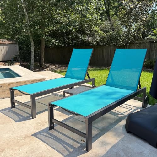 Image of PURPLE LEAF Pool Chaise Lounge with Wheels, Fade-Resistant, Turquoise Blue