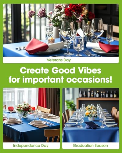 Image of Pureegg Plastic Table Cloth Disposable 6 Pack, 54 x 108 Inch, Blue | Patriotic Party, Veterans Day, Independence Day, Waterproof, Blue, Tablecloth