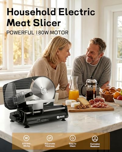 Image of Electric Meat Slicer Machine for Home 8.7 inch Deli Slicer | 2 Removable Stainless Steel Blades, Stainless Steel Tray, Premium Food Slicers for Meat Cheese Ham, Adjustable Thickness