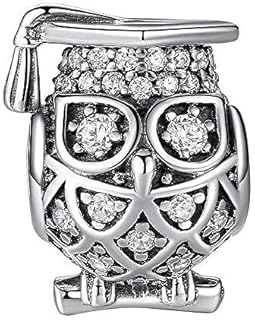 BOLENVI Crystallized Graduation Owl 925 Sterling Silver Pendant Charm Bead For Pandora & Similar Charm Bracelets or Necklaces