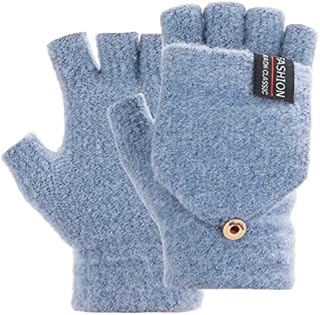 Thinp Fingerless Gloves for Women and Men, Winter Gloves Warm Wool Knit Flip Fingerless Gloves with Cover Convertible Mittens Knitted Gloves