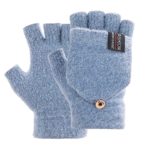 THINP Fingerless Gloves for Women and Men, Winter Wool Knit Flip Gloves with Convertible Mittens...