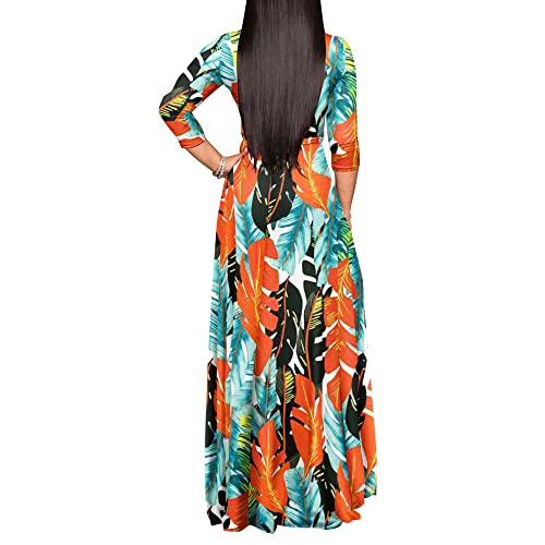 Image of FANDEE Plus Size Maxi Dress for Women Casual Summer Sundress V-Neck 3 /4 Sleeve