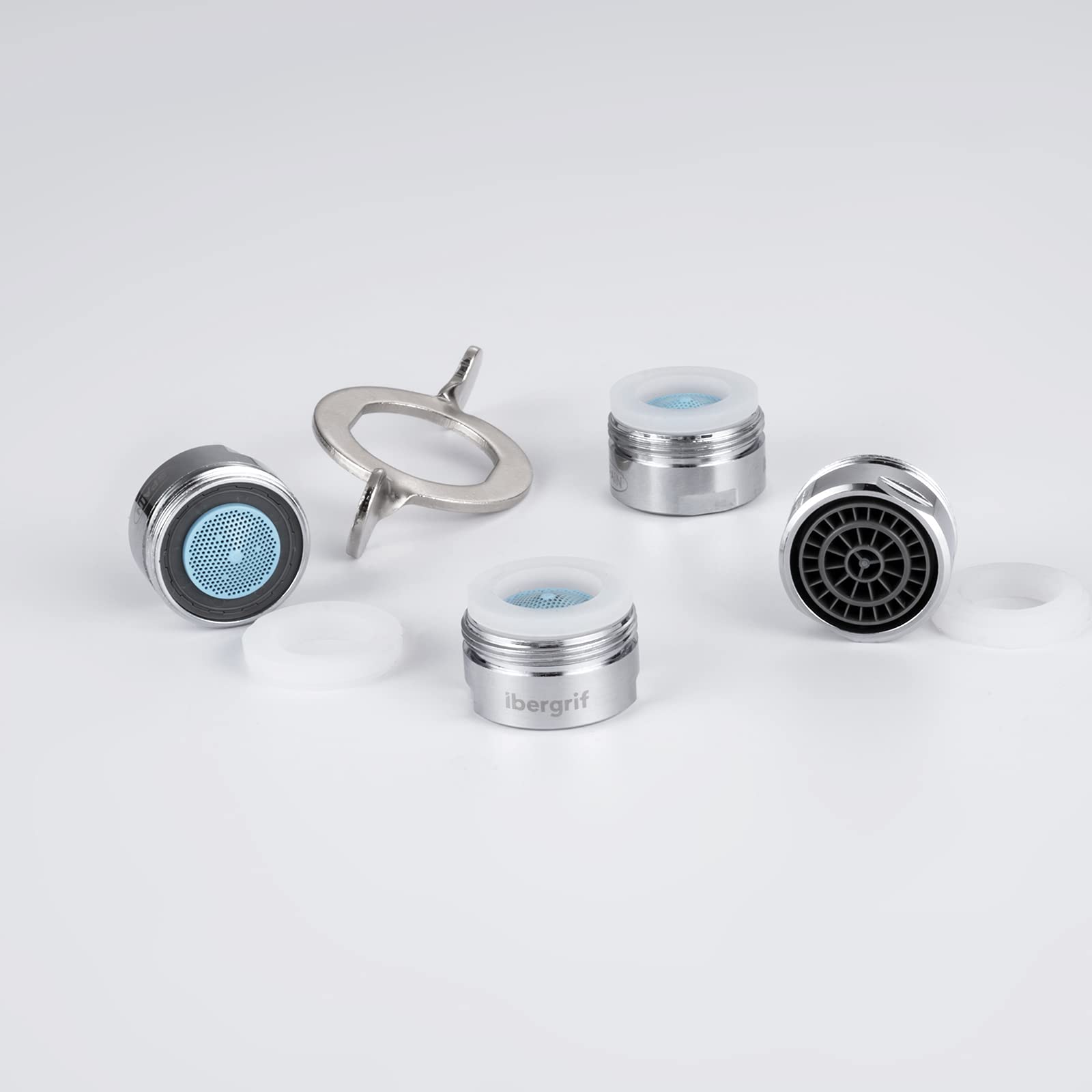 Ibergrif M91005 6 Piezas Aireador Grifo M24, Filtro Grifo de Lavabo de Cocina, Carcasa de Latón y Filtro de ABS, Incluye 8 Juntas y 1 Llave Inglesa, Plata