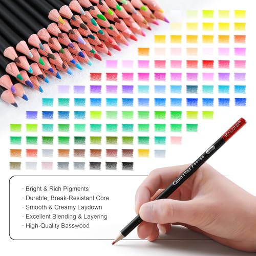 Image of KALOUR Professional Colouring Pencils Set, 120 Colours, Art Supplies with Sketchbook and Accessories, Zipper Pocket