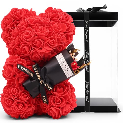 Amora XO Mothers Day for Mum Rose Teddy Bear with Bouquet and Box Floral Keepsake Present for Mum from Daughter or Son