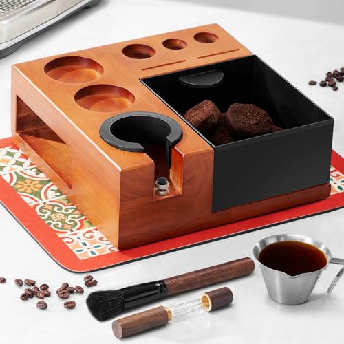 ARC Espresso Tamping Station With Knock Box, Coffee Organizer Box Fit For 51/54/58MM Portafilter, Tamper, Distributor, Puck Screen Espresso Accessories, With Drying Bar Mat, Cleaning Brush,