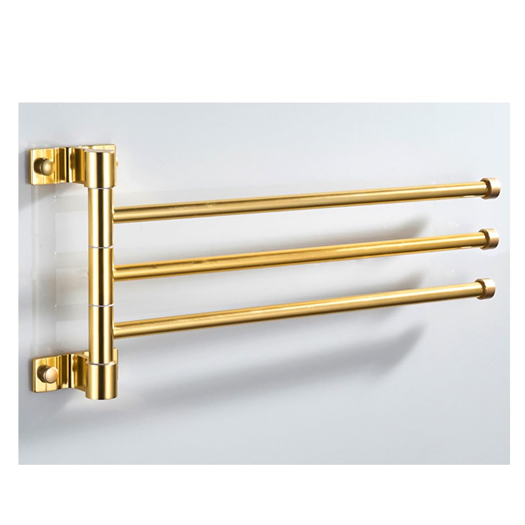 LMYSXAOZ Modern Gold Swivel Towel Rack Swing Out Bar With Wall Mounted 180° Rotation, Bathroom Thickened Metal Hand 3/4/5-Bar Folding Arm Hanger B-3bar