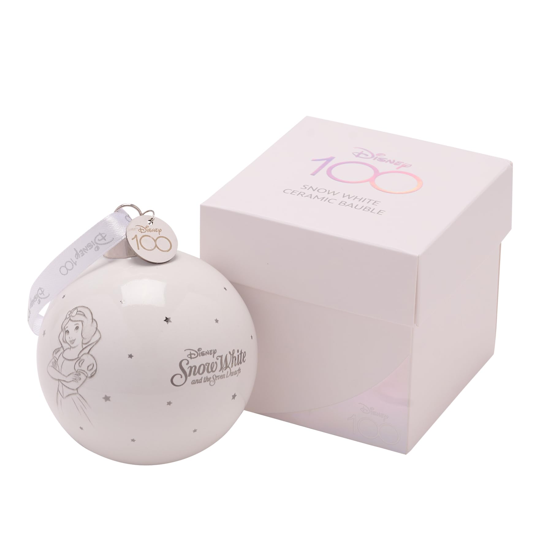 Disney 100 - Bolas de Navidad de cerámica, diseño de Blancanieves en caja blanca